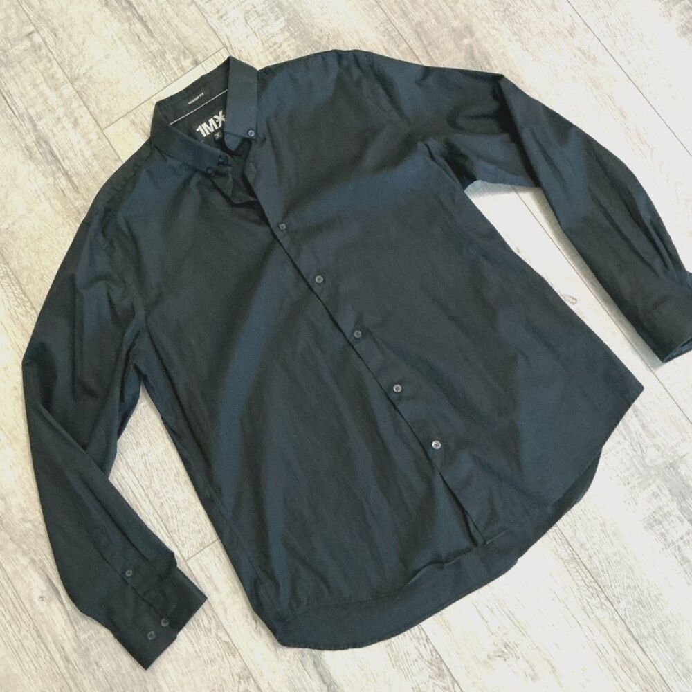 Express 1MX Men’s XL Black Modern Fit Stretch Button-Up Dress Shirt